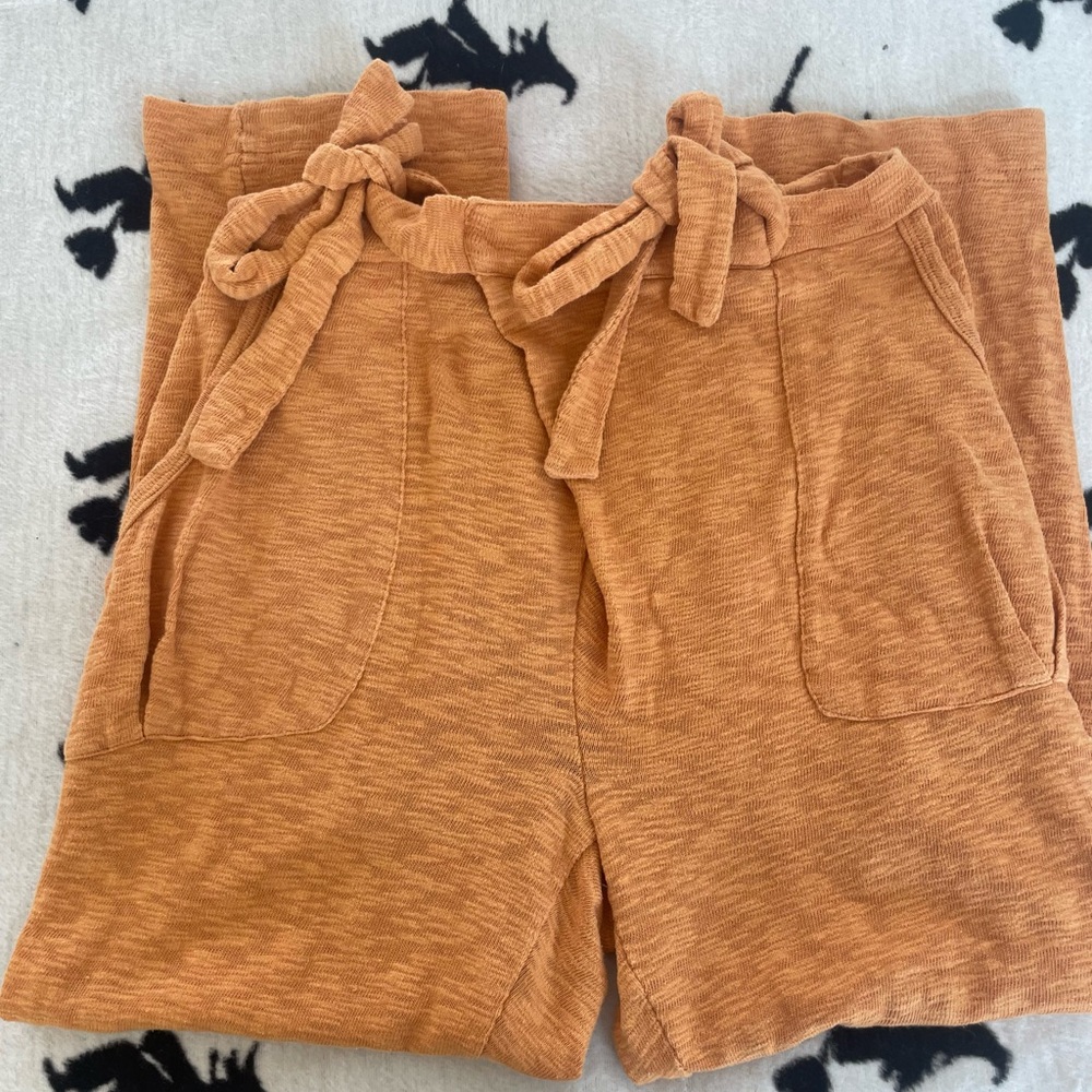 Free People Cozy Orange Knit Pants with Tie Waist Used Condition